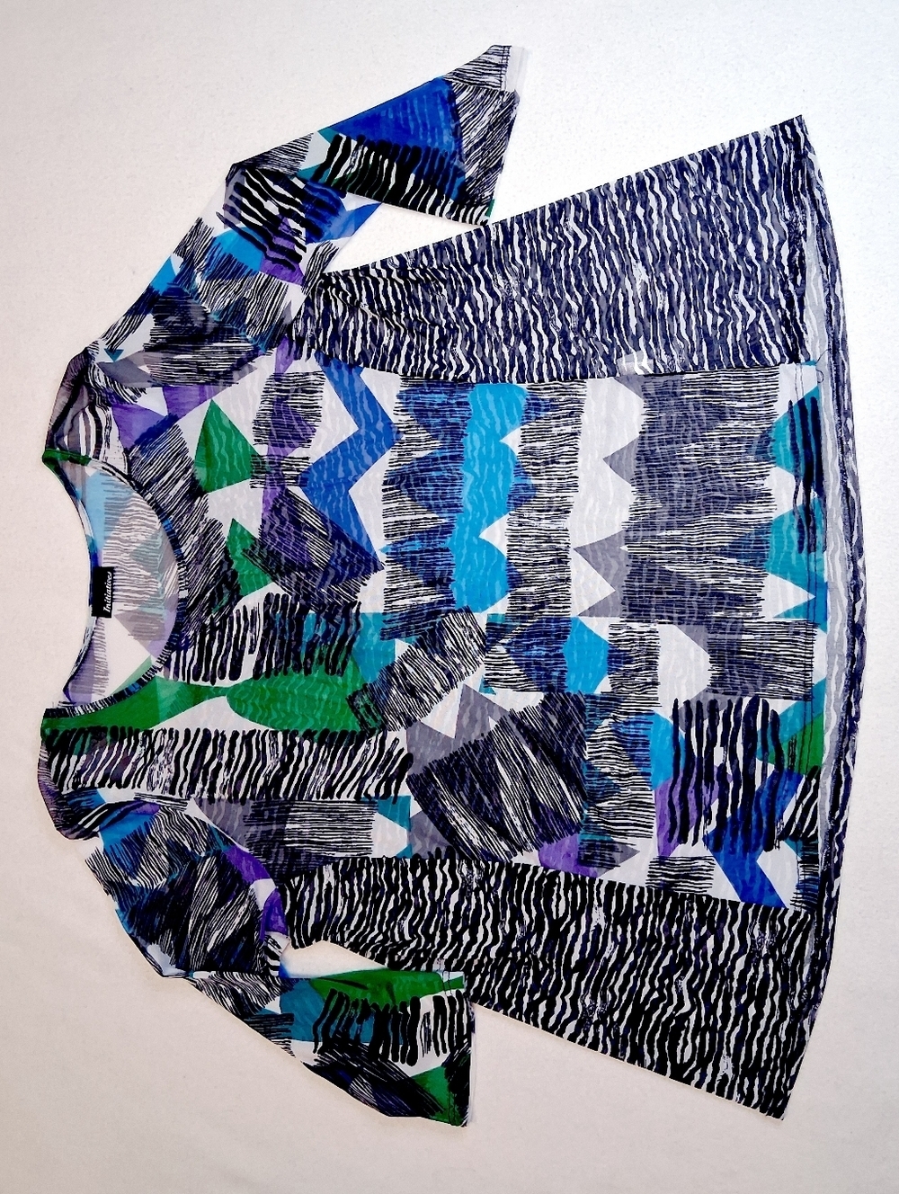 4/20$ The Limited White Mesh Top with Blue and Teal Brushstroke Print